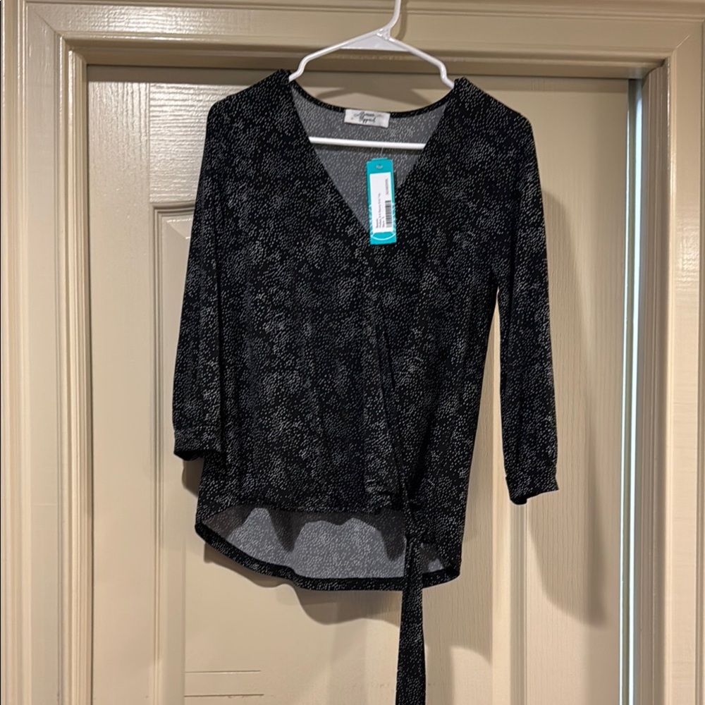 Beacon Black Wrap Tie Front Blouse